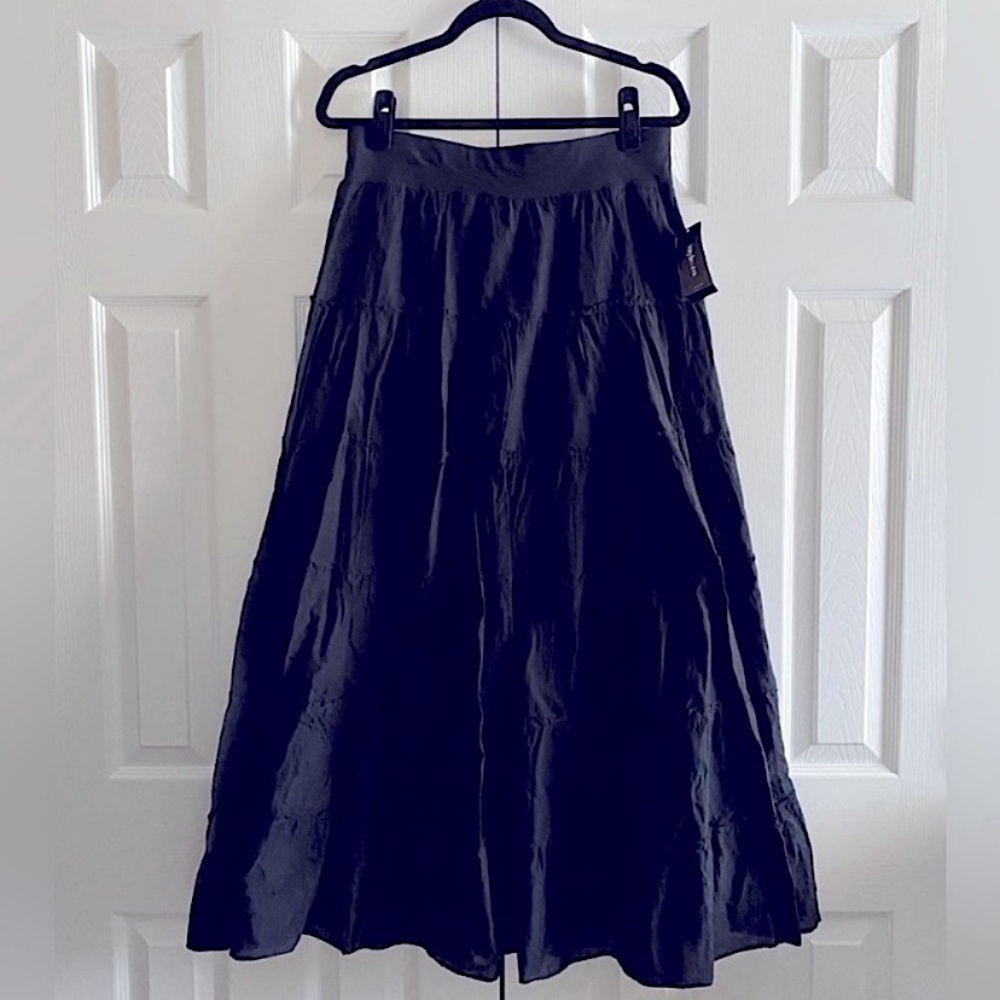 STYLE & CO COTTON TIERED PULL ON A LINE MAXI SKIRT CASUAL BOHO PRAIRIE Black L